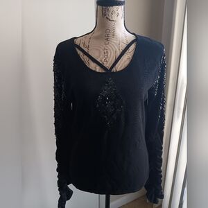 Cyrus Black Sequin Long Sleeve Top